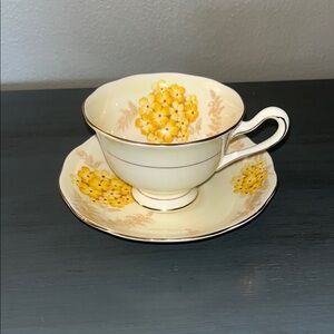 Royal Albert Lee Fern Lea Teacup and Saucer Pale Yellow Pastel Background EVC